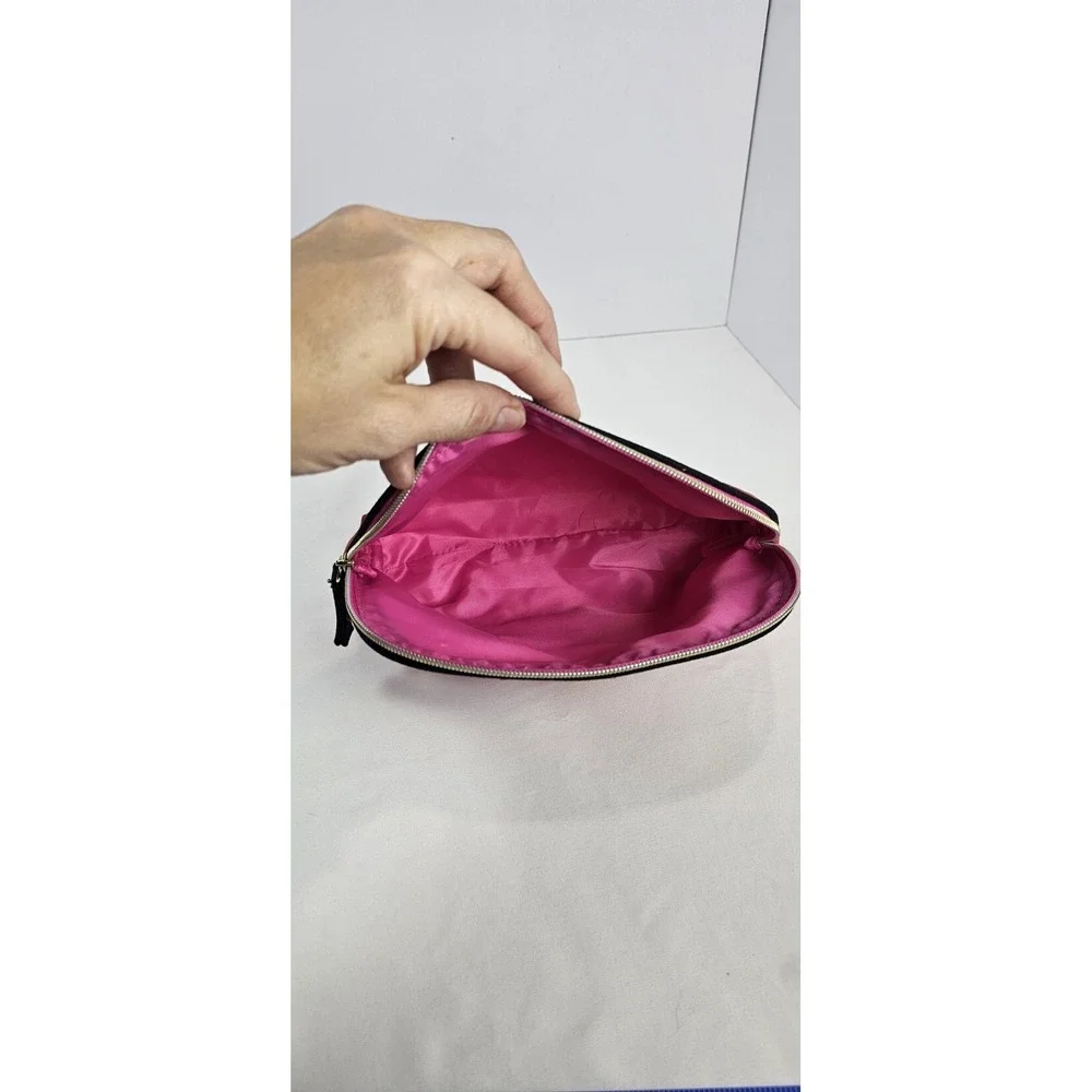 Estée Lauder Tassel Print Cosmetic Makeup Bag Red Canvas Zip Pouch Pink‎ Lining
